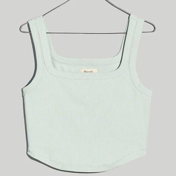 Madewell Sage Green Tailored Crop Stretch Casual Everyday Tank Ribbed NWT XXS - Picture 1 of 5